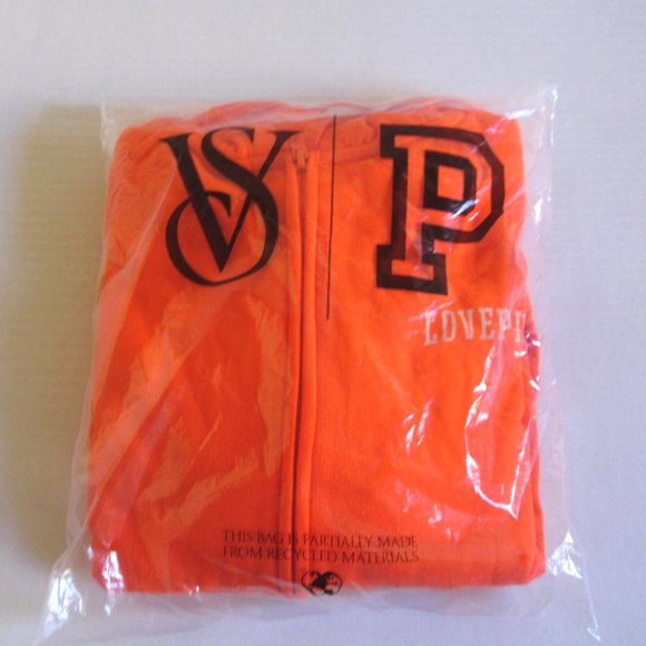 PINK Victoria Secret Fleece Everyday Zip-Up Hoodie Jacket XL Bright Orange Gold - Picture 8 of 9